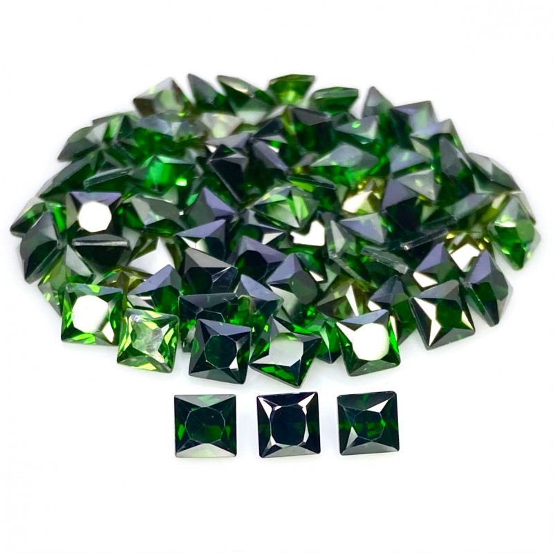  91.80 Cts. Emerald Green CZ 5mm Princess Cut Square Shape AAA Grade Gemstones Parcel - Total 81 Pcs.