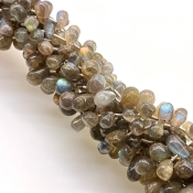 Labradorite 9-12mm Smooth Drop Shape B Grade Gemstone Beads Lot - Total 5 Strands of 19 Inch.
