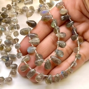 Labradorite 9-12mm Smooth Drop Shape B Grade Gemstone Beads Lot - Total 5 Strands of 19 Inch.