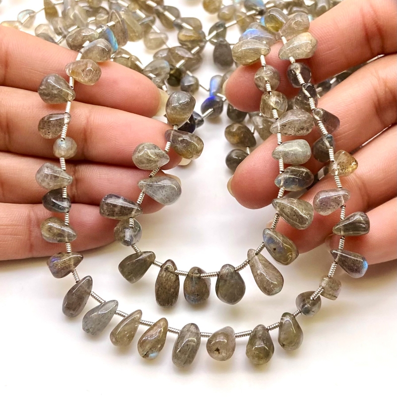 Labradorite 9-12mm Smooth Drop Shape B Grade Gemstone Beads Lot - Total 5 Strands of 19 Inch.