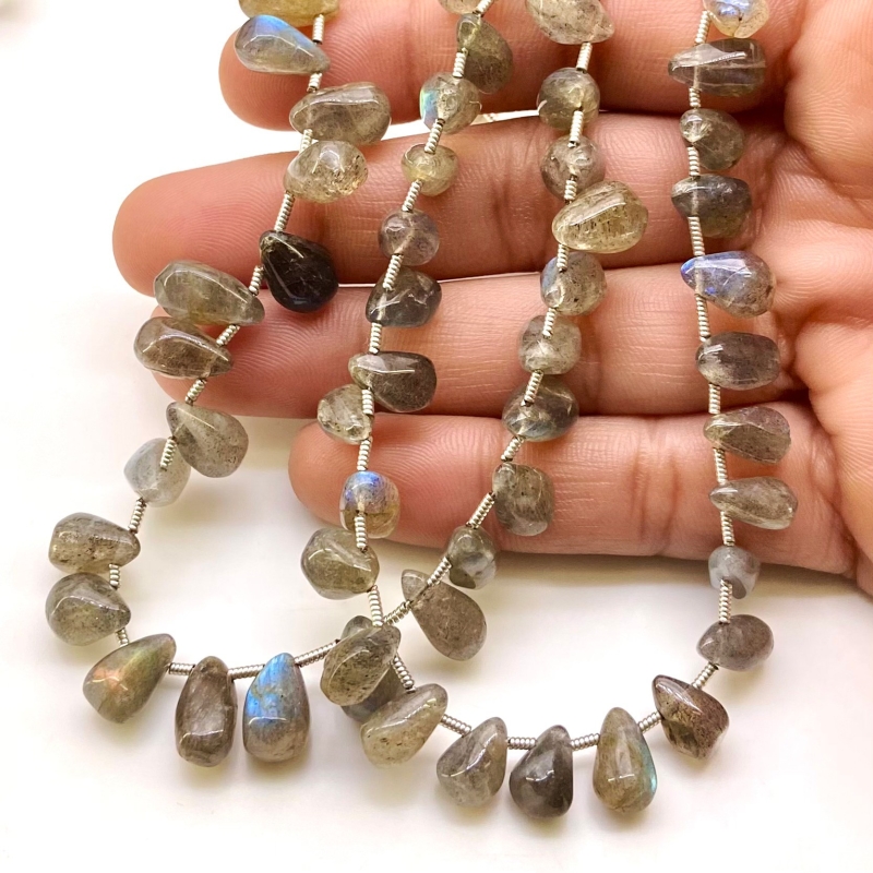Labradorite 9-12mm Smooth Drop Shape B Grade Gemstone Beads Lot - Total 5 Strands of 19 Inch.