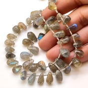 Labradorite 9-12mm Smooth Drop Shape B Grade Gemstone Beads Lot - Total 5 Strands of 19 Inch.