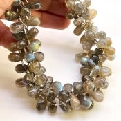 Labradorite 9-12mm Smooth Drop Shape B Grade Gemstone Beads Lot - Total 5 Strands of 19 Inch.
