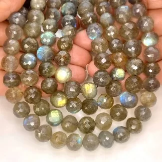 Labradorite 9-10mm Faceted Round Shape AA Grade Gemstone Beads Strand - Total 1 Strand of 10 Inch.