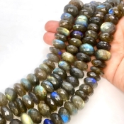 Labradorite 13-16mm Faceted Rondelle Shape AA Grade Gemstone Beads Strand - Total 1 Strand of 10 Inch.