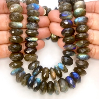 Labradorite 13-14.5mm Faceted Rondelle Shape AA Grade Gemstone Beads Strand - Total 1 Strand of 10 Inch.