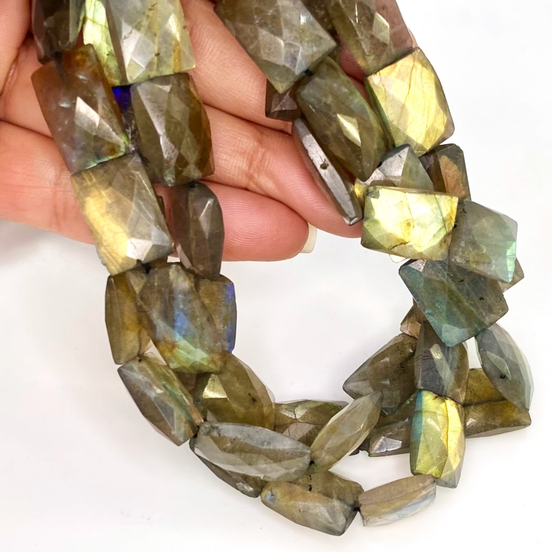 Labradorite 13.5-20mm Faceted Chicklet Shape AA Grade Gemstone Beads Strand - Total 1 Strand of 10 Inch.