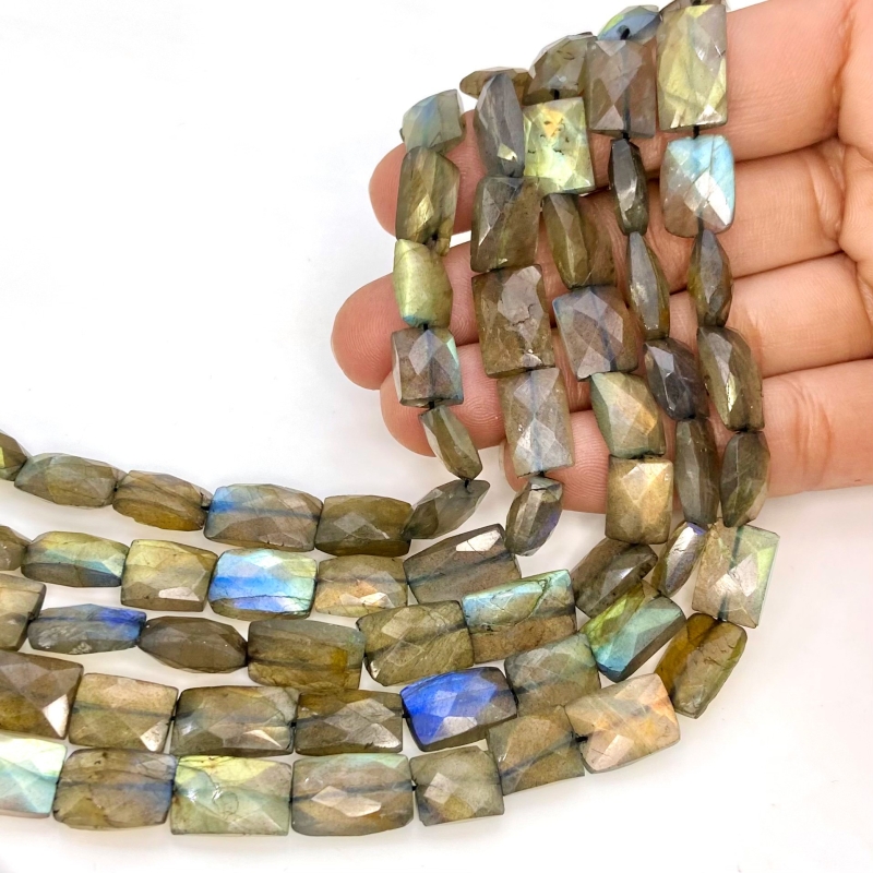 Labradorite 10-16mm Faceted Chicklet Shape AA Grade Gemstone Beads Strand - Total 1 Strand of 10 Inch.