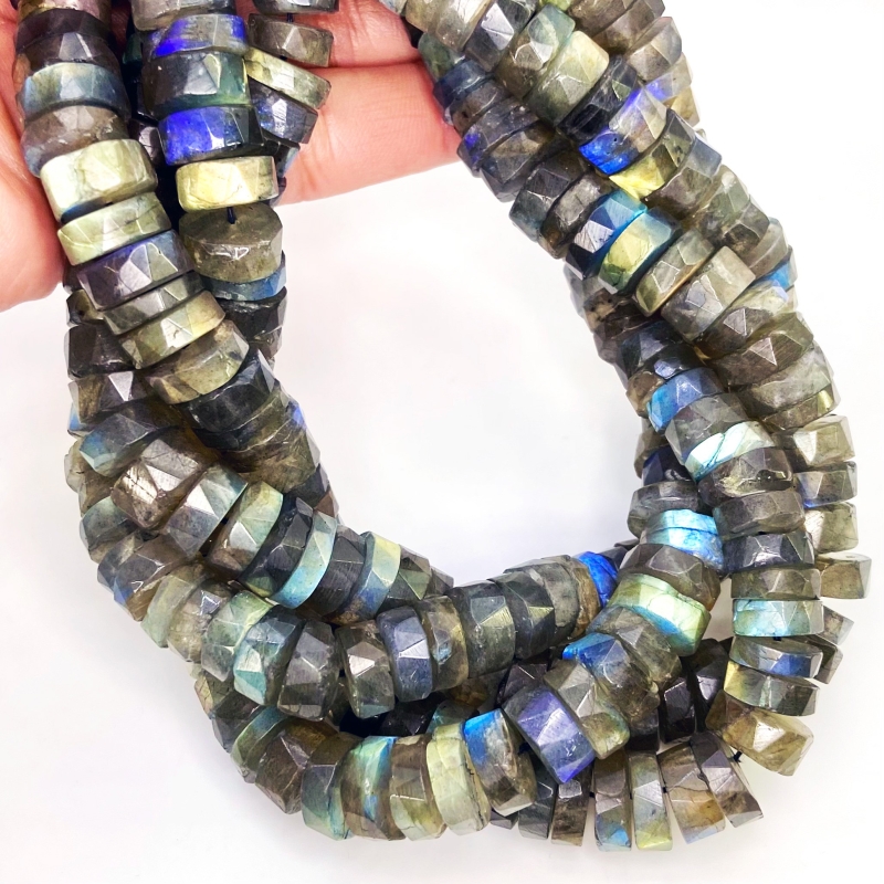 Labradorite 9-11mm Faceted Wheel Shape AA+ Grade Gemstone Beads Strand - Total 1 Strand of 13 Inch.