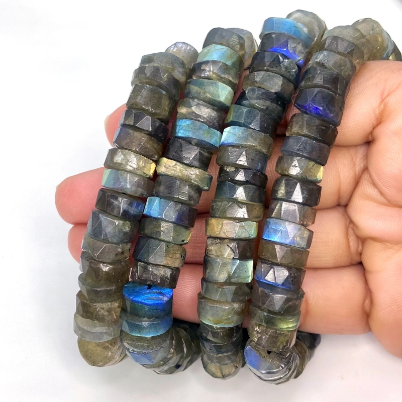 Labradorite 9-11mm Faceted Wheel Shape AA+ Grade Gemstone Beads Strand - Total 1 Strand of 13 Inch.