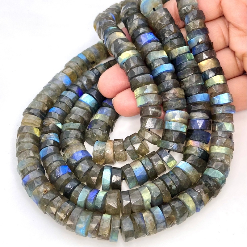 Labradorite 9-11mm Faceted Wheel Shape AA+ Grade Gemstone Beads Strand - Total 1 Strand of 13 Inch.