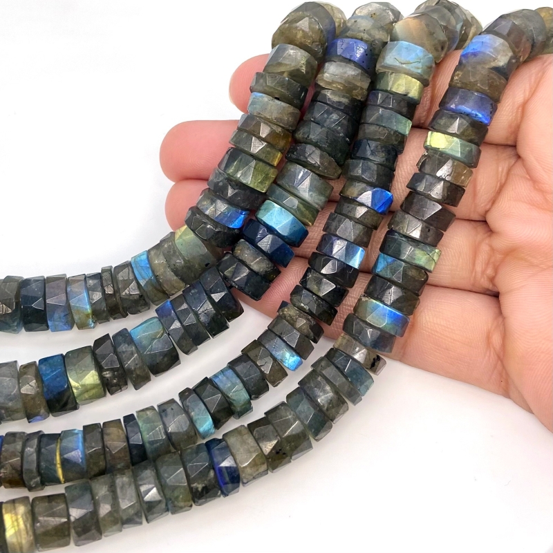 Labradorite 9-11mm Faceted Wheel Shape AA+ Grade Gemstone Beads Strand - Total 1 Strand of 13 Inch.