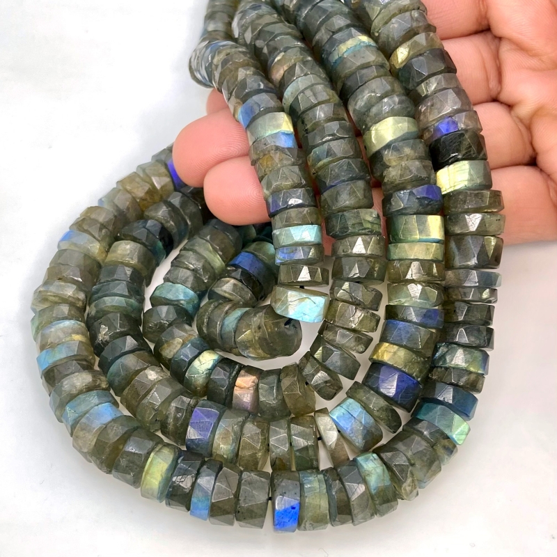 Labradorite 9-11mm Faceted Wheel Shape AA+ Grade Gemstone Beads Strand - Total 1 Strand of 13 Inch.