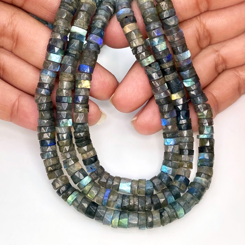Labradorite 5-6.5mm Faceted Wheel Shape AA+ Grade Gemstone Beads Strand - Total 1 Strand of 16 Inch.