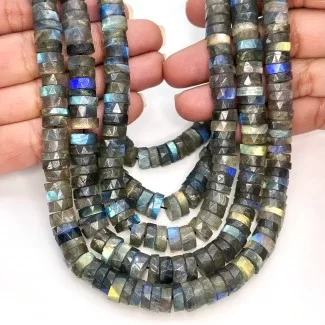Labradorite 8-9mm Faceted Wheel Shape AA+ Grade Gemstone Beads Strand - Total 1 Strand of 16 Inch.