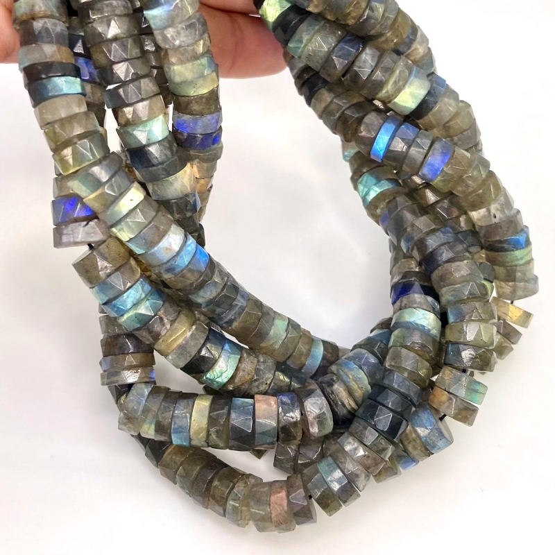 Labradorite 8-9mm Faceted Wheel Shape AA+ Grade Gemstone Beads Strand - Total 1 Strand of 16 Inch.