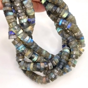 Labradorite 8-9mm Faceted Wheel Shape AA+ Grade Gemstone Beads Strand - Total 1 Strand of 16 Inch.