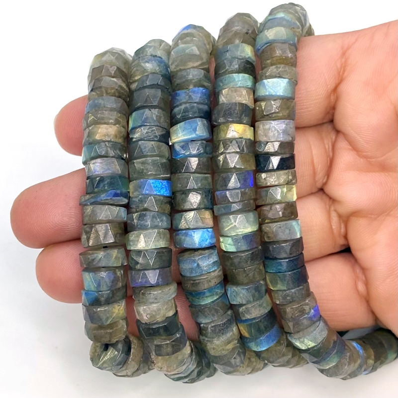 Labradorite 8-9mm Faceted Wheel Shape AA+ Grade Gemstone Beads Strand - Total 1 Strand of 16 Inch.