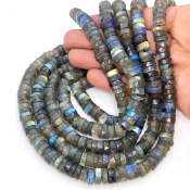 Labradorite 8-9mm Faceted Wheel Shape AA+ Grade Gemstone Beads Strand - Total 1 Strand of 16 Inch.