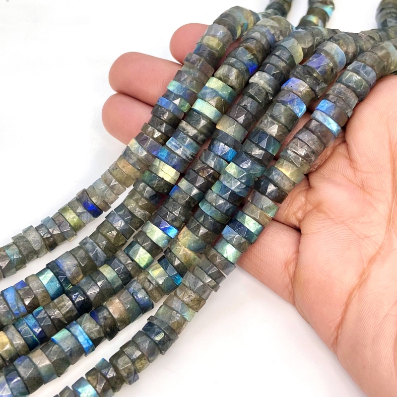 Labradorite 8-9mm Faceted Wheel Shape AA+ Grade Gemstone Beads Strand - Total 1 Strand of 16 Inch.
