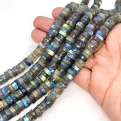 Labradorite 8-9mm Faceted Wheel Shape AA+ Grade Gemstone Beads Strand - Total 1 Strand of 16 Inch.