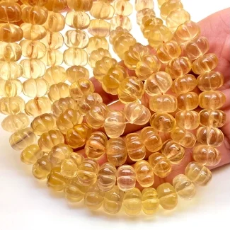 Citrine 8-12mm Carved Melon Shape AA Grade Gemstone Beads Strand - Total 1 Strand of 17 Inch.