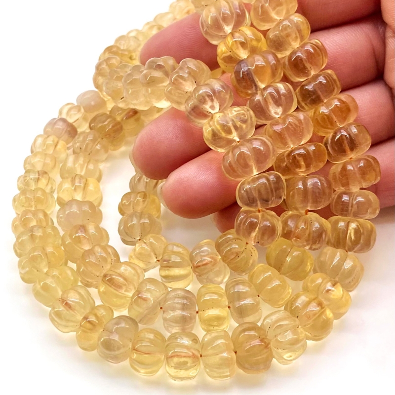 Citrine 7-12mm Carved Melon Shape AA Grade Gemstone Beads Strand - Total 1 Strand of 18 Inch.