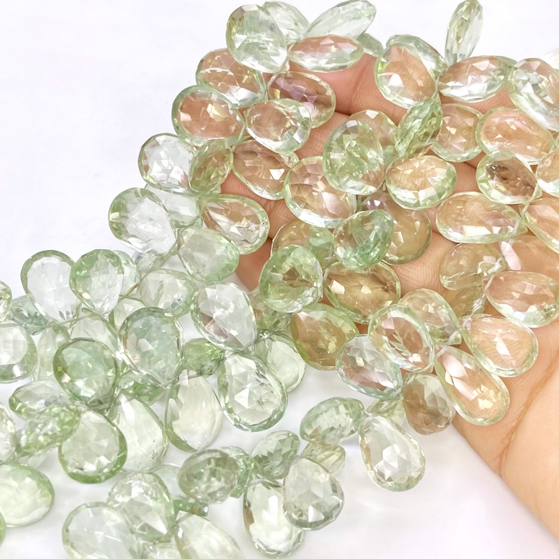 Green Amethyst 13-18mm Briolette Pear Shape AA Grade Gemstone Beads Strand - Total 1 Strand of 8 Inch.