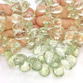 Green Amethyst 13-18mm Briolette Pear Shape AA Grade Gemstone Beads Strand - Total 1 Strand of 8 Inch.