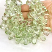 Green Amethyst 13-18mm Briolette Pear Shape AA Grade Gemstone Beads Strand - Total 1 Strand of 8 Inch.