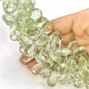 Green Amethyst 13-18mm Briolette Pear Shape AA Grade Gemstone Beads Strand - Total 1 Strand of 8 Inch.