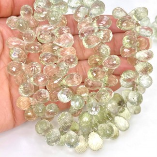 Green Amethyst 10-15mm Briolette Drop Shape AA Grade Gemstone Beads Strand - Total 1 Strand of 8 Inch.