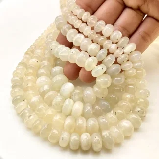 White Moonstone 6-13mm Smooth Rondelle Shape AA Grade Gemstone Beads Lot - Total 6 Strands of 16 Inch.