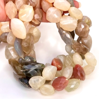 Multi Moonstone 15-20mm Faceted Nugget Shape A Grade Gemstone Beads Strand - Total 1 Strand of 15 Inch.