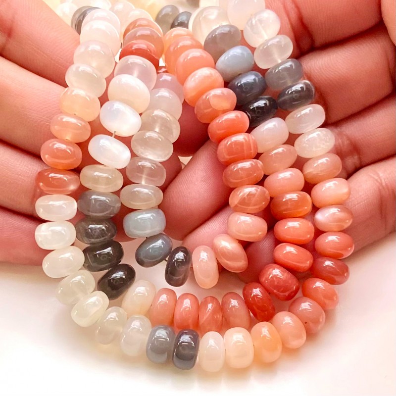Multi Moonstone 8-9mm Smooth Rondelle Shape AAA Grade Gemstone Beads Strand - Total 1 Strand of 12 Inch.