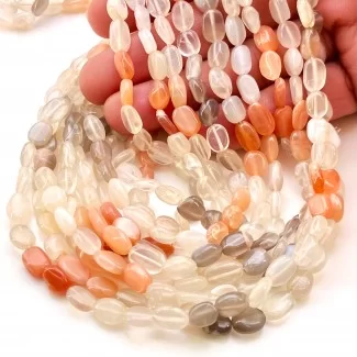 Multi Moonstone 7-9mm Smooth Oval Shape A Grade Gemstone Beads Strand - Total 1 Strand of 16 Inch.