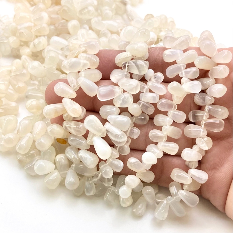 White Moonstone 8-13mm Smooth Drop Shape A Grade Gemstone Beads Lot - Total 9 Strands of 14 Inch.