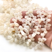 White Moonstone 8-13mm Smooth Drop Shape A Grade Gemstone Beads Lot - Total 9 Strands of 14 Inch.