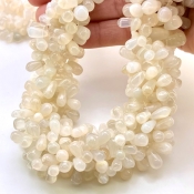 White Moonstone 8-13mm Smooth Drop Shape A Grade Gemstone Beads Lot - Total 9 Strands of 14 Inch.