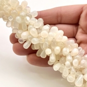 White Moonstone 8-13mm Smooth Drop Shape A Grade Gemstone Beads Lot - Total 9 Strands of 14 Inch.