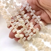 White Moonstone 8-13mm Smooth Drop Shape A Grade Gemstone Beads Lot - Total 9 Strands of 14 Inch.