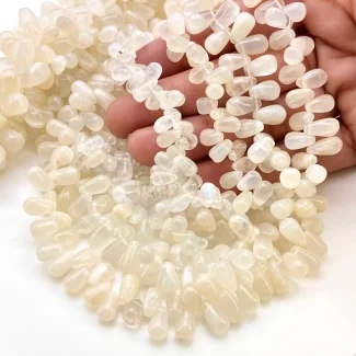 White Moonstone 8-13mm Smooth Drop Shape A Grade Gemstone Beads Lot - Total 9 Strands of 14 Inch.