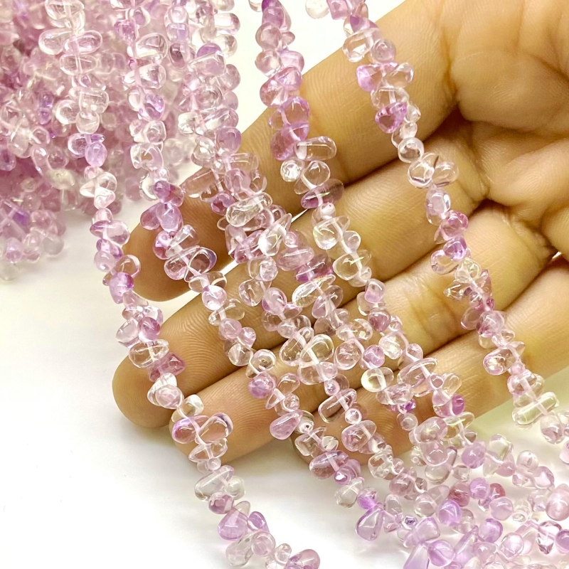 Pink Amethyst 6-8mm Smooth Drop Shape B Grade Gemstone Beads Strand - Total 1 Strand of 14 Inch.