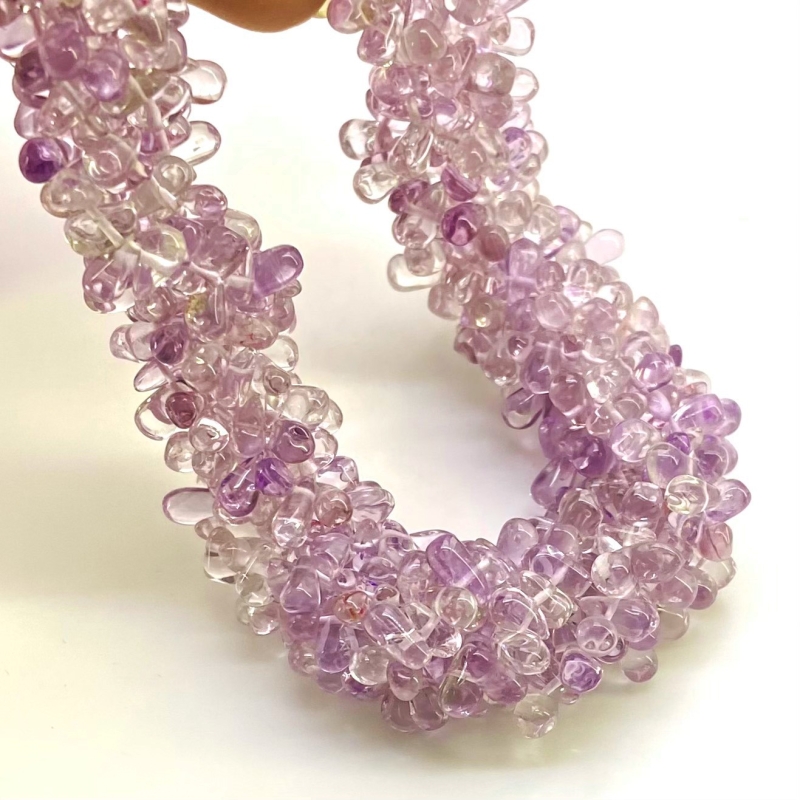 Pink Amethyst 6-8mm Smooth Drop Shape B Grade Gemstone Beads Strand - Total 1 Strand of 14 Inch.