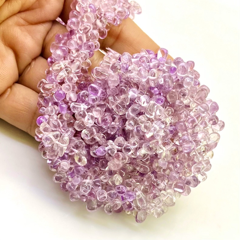 Pink Amethyst 6-8mm Smooth Drop Shape B Grade Gemstone Beads Strand - Total 1 Strand of 14 Inch.