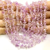 Pink Amethyst 6-8mm Smooth Drop Shape B Grade Gemstone Beads Strand - Total 1 Strand of 14 Inch.