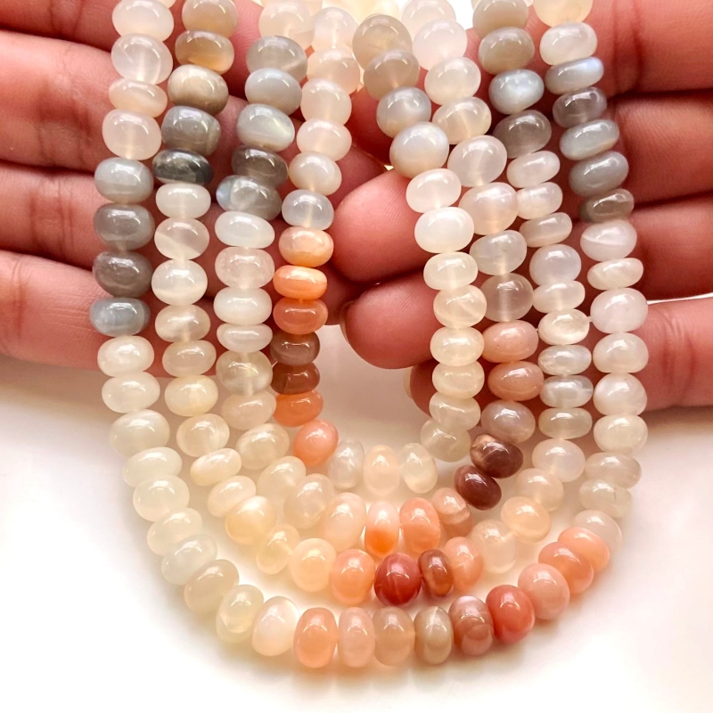 Multi Moonstone 7-10mm Smooth Rondelle Shape AA Grade Gemstone Beads Strand - Total 1 Strand of 18 Inch.