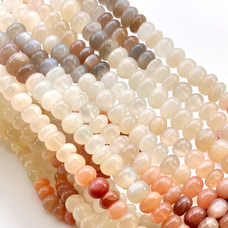 Multi Moonstone 7-10mm Smooth Rondelle Shape AA Grade Gemstone Beads Strand - Total 1 Strand of 18 Inch.