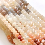 Multi Moonstone 7-10mm Smooth Rondelle Shape AA Grade Gemstone Beads Strand - Total 1 Strand of 18 Inch.