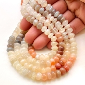 Multi Moonstone 7-10mm Smooth Rondelle Shape AA Grade Gemstone Beads Strand - Total 1 Strand of 18 Inch.
